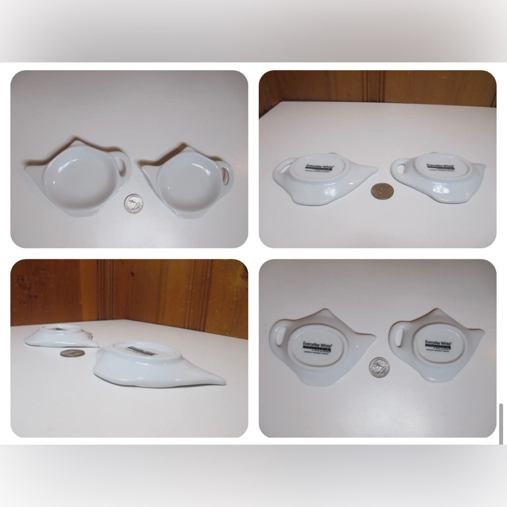 Fitz & Floyd Everyday White Teapot Shaped 5" Porcelain Tea Bag Holder Caddy Rest